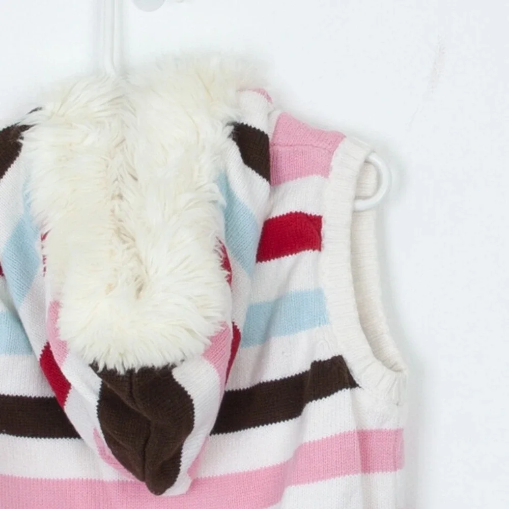 Gymboree Girls Winter Snowflake Faux Fur Striped‎ Sweater Vest Size Small 5/6